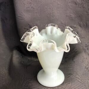 Vintage Fenton Silver Crest Ruffled White trumpet Candy Dish